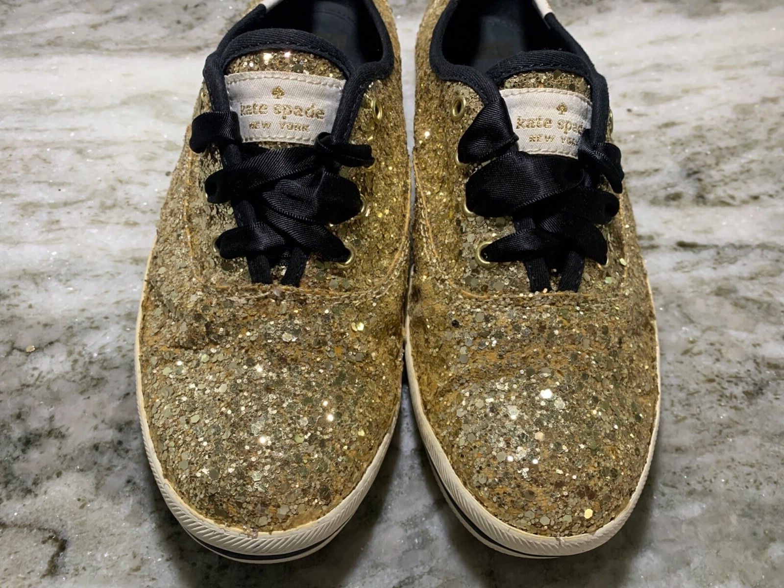 Kate Spade Keds Gold Glitter Sneaker Flats Size 7.5 B… Gem