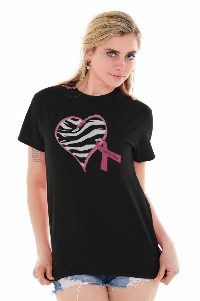 Zebra Print Heart Breast Cancer Awareness Womens Graphic Crewneck