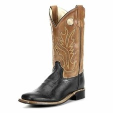 BSC1810 Old West Kids Square Toe Black and Tan Leather Western Cowboy Boot NEW