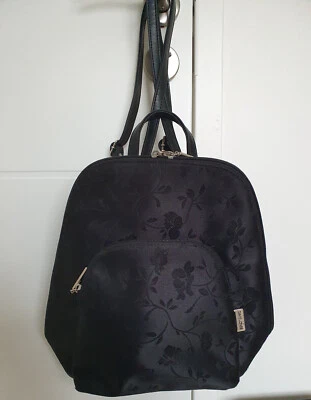 Sac à main porté sac à dos tissu noir satiné & fleurs tissées David JONES - Photo 1/4