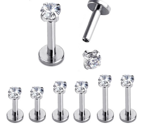 Cartilage Earrings Stud Piercing Gem Flat Disc Back Tragus Nose Helix Labret UK - Picture 6 of 14