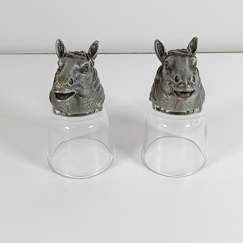 Vintage Pewter Horse Head Shot Glasses Set of Two Boxed - Foto 11 di 22
