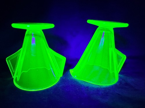 Uranium Glass Creamer & Sugar Set Westmoreland Optic Pattern #1707 Huxford Glows - Picture 9 of 18