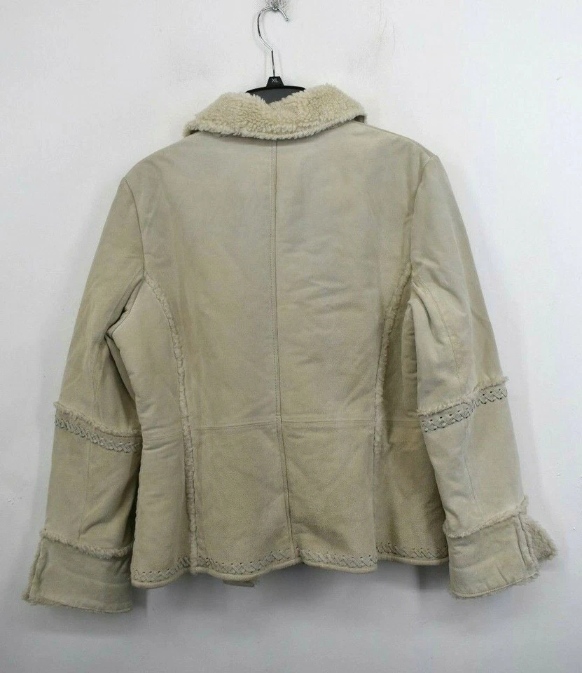 Bisou Bisou Women Floral Embroidered Slit Sleeve Fur Full Zip Leather Jacket L - Image 2 of 4