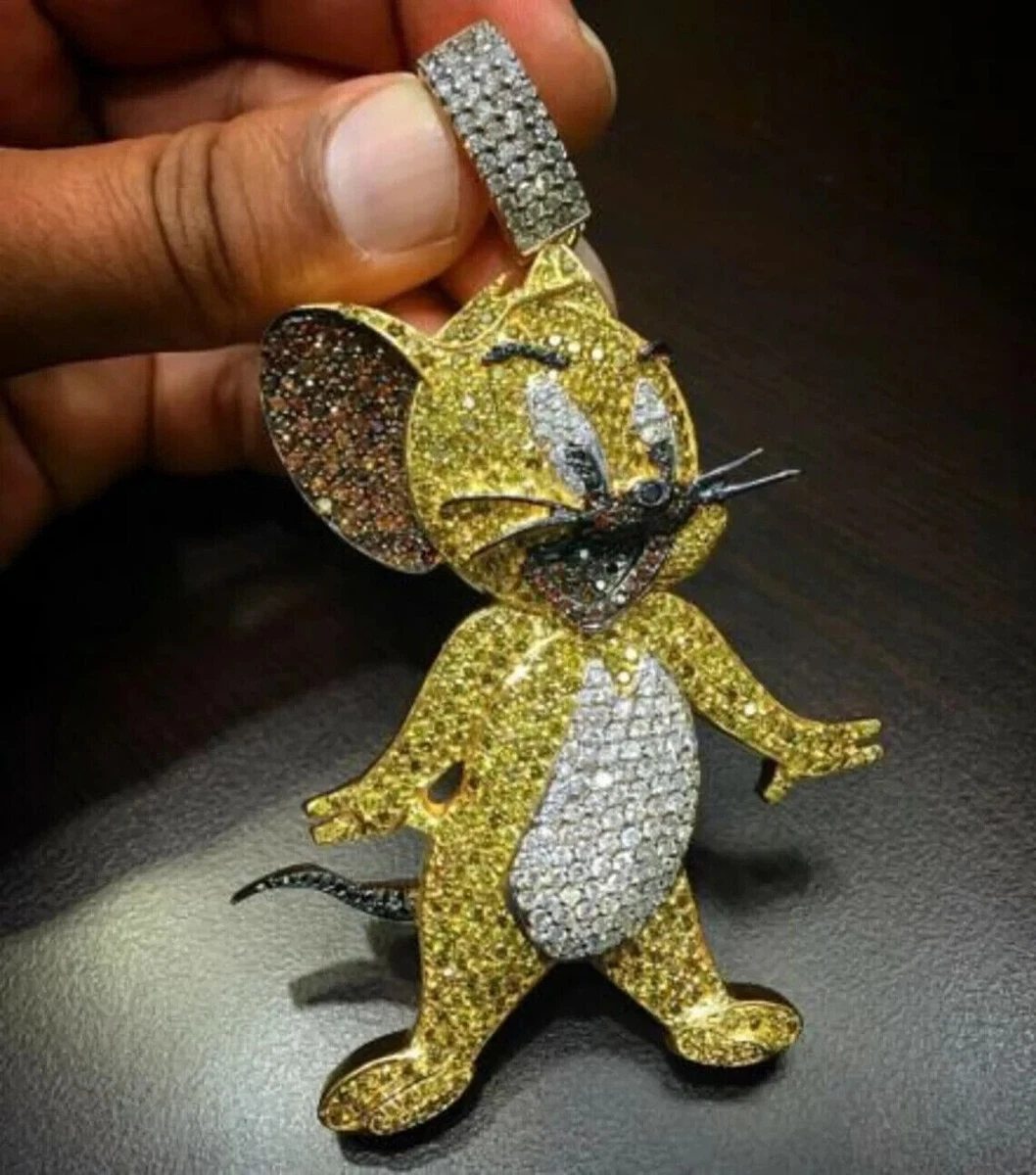 Custom Cartoon Jerry Pendant Lab Created Diamond 14k Gold Plated