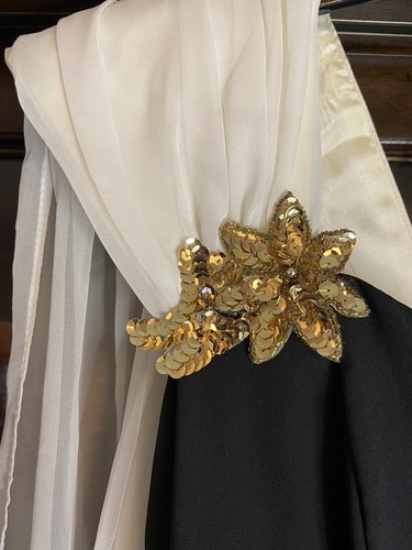 Vintage 80's 90's Retro Black White Evening Dress Gold Sequin Accents - Picture 4 of 4
