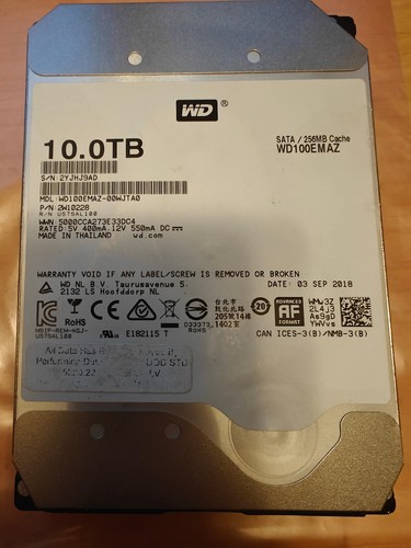 10TB WD WD100EMAZ-00WJTA0 SATA 3.5 7200 RPM 2W10228 THAILAND 2018
