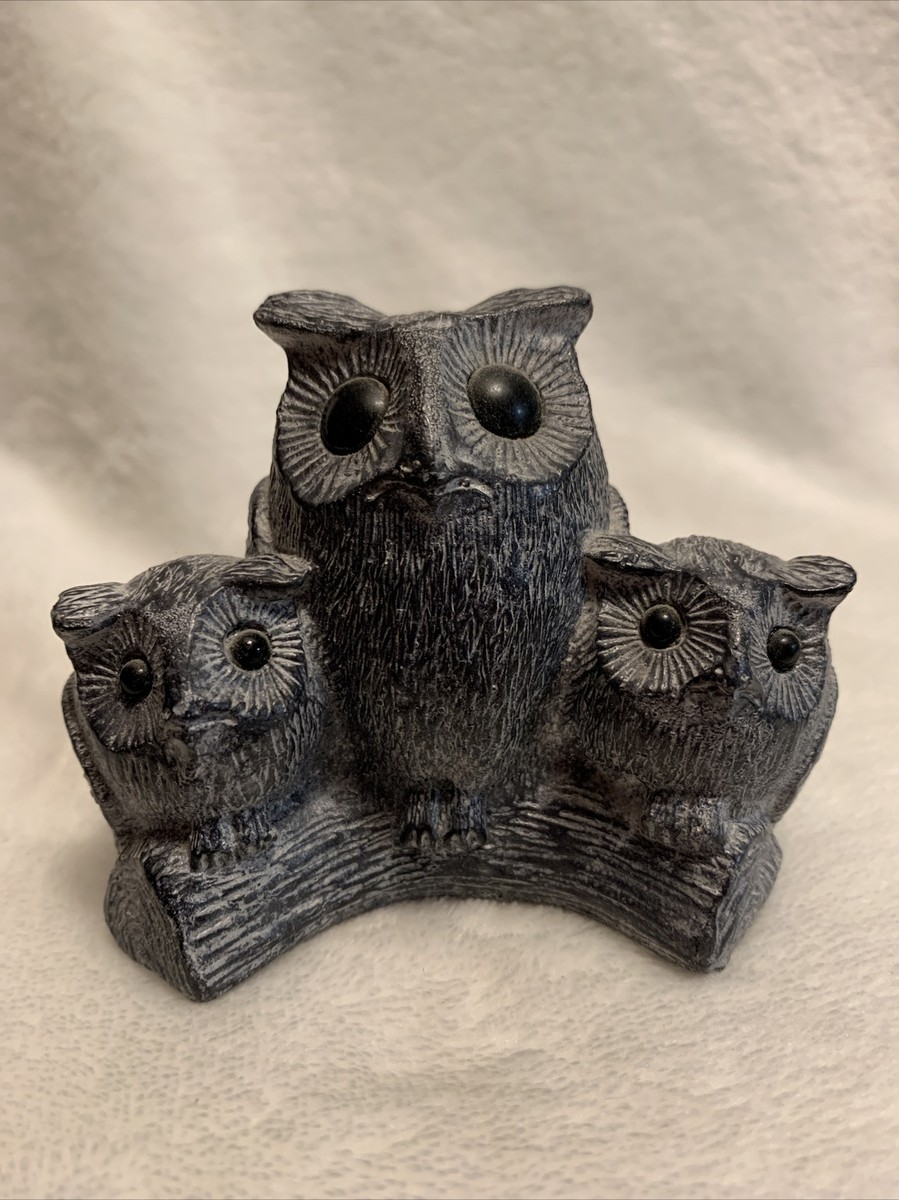 Heavy figurine of mama owl and two baby owls | eBay