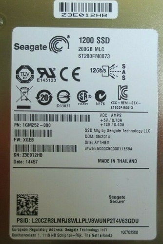 Seagate 1200 200GB SAS 12Gb/s MLC ST200FM0073 Solid State Drive SSD 1GM252-080 - Picture 2 of 4