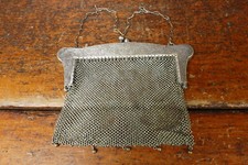 Antique Vintage German Silver Mesh Flapper Purse Floral Design Engraved w/ Name