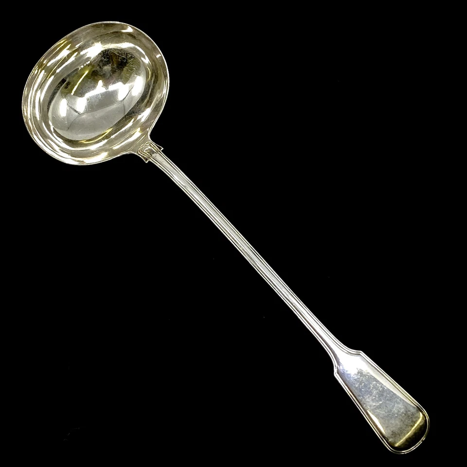 Antiguo cucharón de sopa grande de 13-1/2" con plato de plata Edward & John Barnard del Reino Unido de mediados del siglo XIX Foto 2 de 4