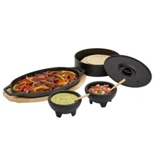 Infuse 8 Piece Pre-Seasoned Cast Iron Fajita Pan Salsa Bowl & Trivet Serving Set