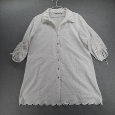 Susan Graver Tunic Womens 1X White Eyelet Ruc...