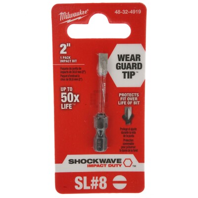 Milwaukee Tool 48-32-4919 SHOCKWAVE 2'' Impact Slotted 3/16'' Power Bit, SL#8
