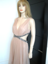 $3.5K SEXY MARIA LUCIA HOHAN CRYSTAL TULLE CUTOUT DRESS GOWN 6/42 VERSACE STYLE
