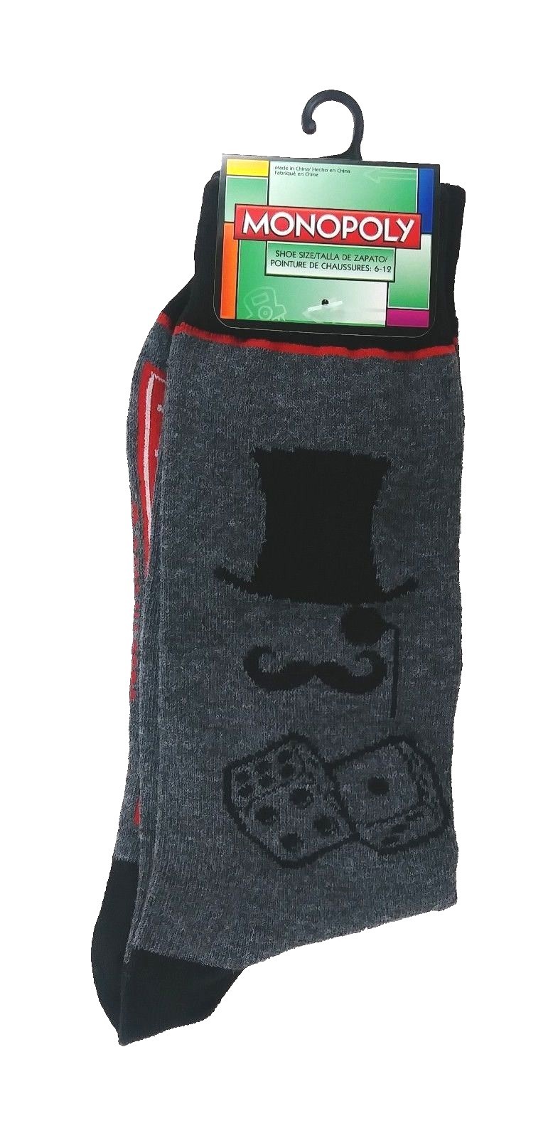 Monopoly Socks sz M/L Medium/Large (6-12) Grey