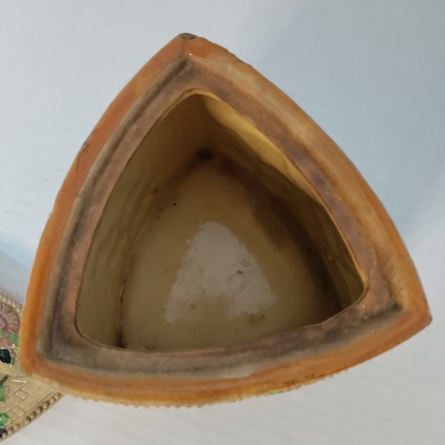 Cesto triangolare ceramica maiolica giapponese vintage intreccio fiori biscotti contenitore + coperchio - Foto 6 di 14