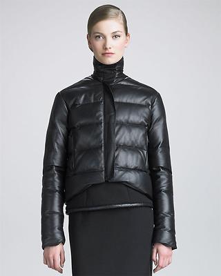 CHRISTOPHER KANE Black Leather Puffer Jacket Sz:8USA Retail $1,955 NEW