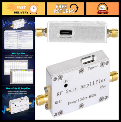 Wideband Low Noise Amplifier 10M-6GHz 40dB Gain SMA Connector for Radio & FM