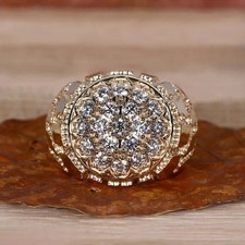 2Ct Round Lab Created Diamond Cluster Men's Wedding Ring 14K Yellow Gold Plated