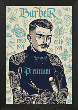 Retro Barber Framed Wall Art Poster Canvas Print Picture