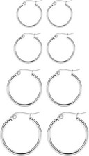 4 Pairs Titanium Hoop Earrings for Sensitive Ears Hypoallergenic Pure Silvery