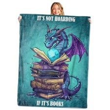 Fantasy Book Hoarder Throw Blanket, Soft, Lightweight Flannel, 50x60in Dragon