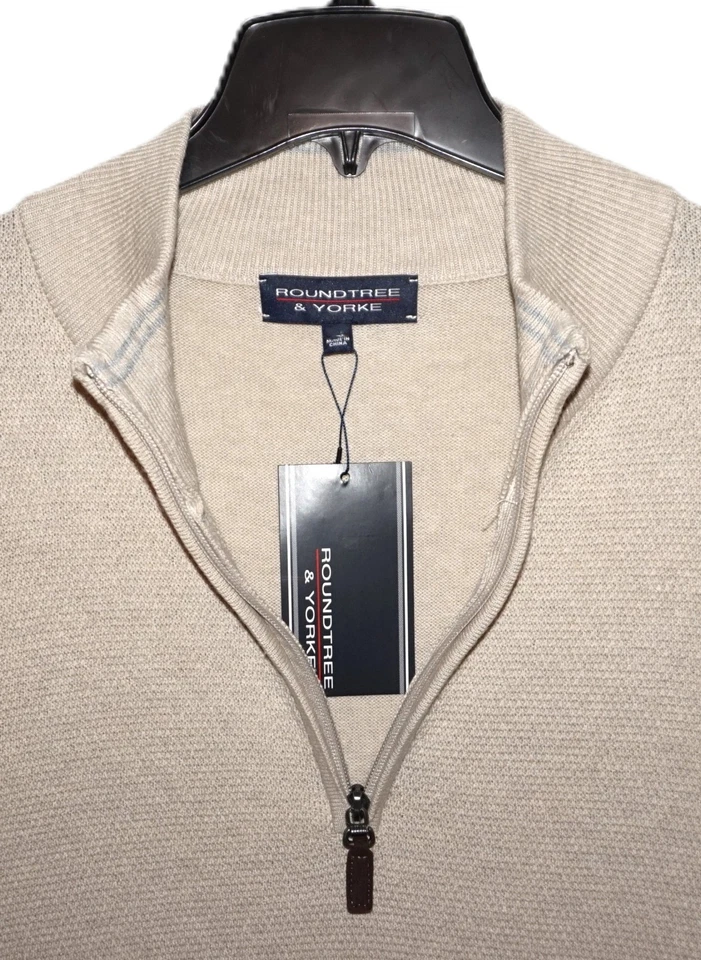 Mens Waffle-Knit 1/4 Zip Sweater Vest Tall XLT Oatmeal by Roundtree Yorke - Image 3 of 3