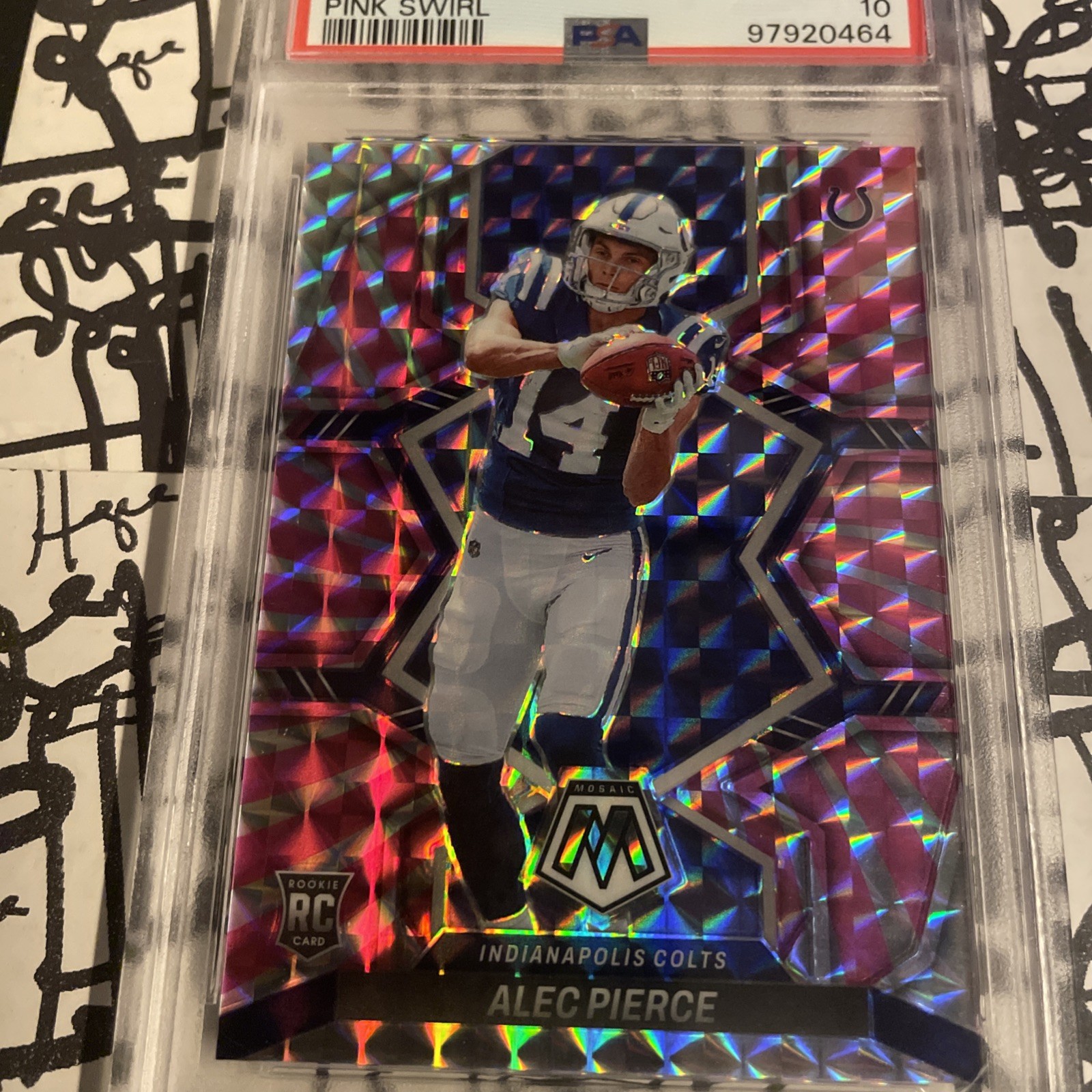 2022 Panini Mosaic - Rookies Alec Pierce #329 Pink Swirl Mosaic Prizm /11 (RC)