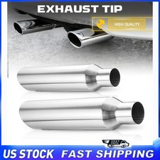 2pcs Universal Angle Cut Silver Stainless Steel Exhaust Tips 2.5 18 4 Outlet