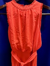 Vince Camuto Red/Orange Wide Leg Jumpsuit Sz 12 Ruffle High Neck High Waist Fall