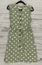 Monteau Los Angeles Linen/rayon Blend Green & White Poka Dot Dress Size Medium