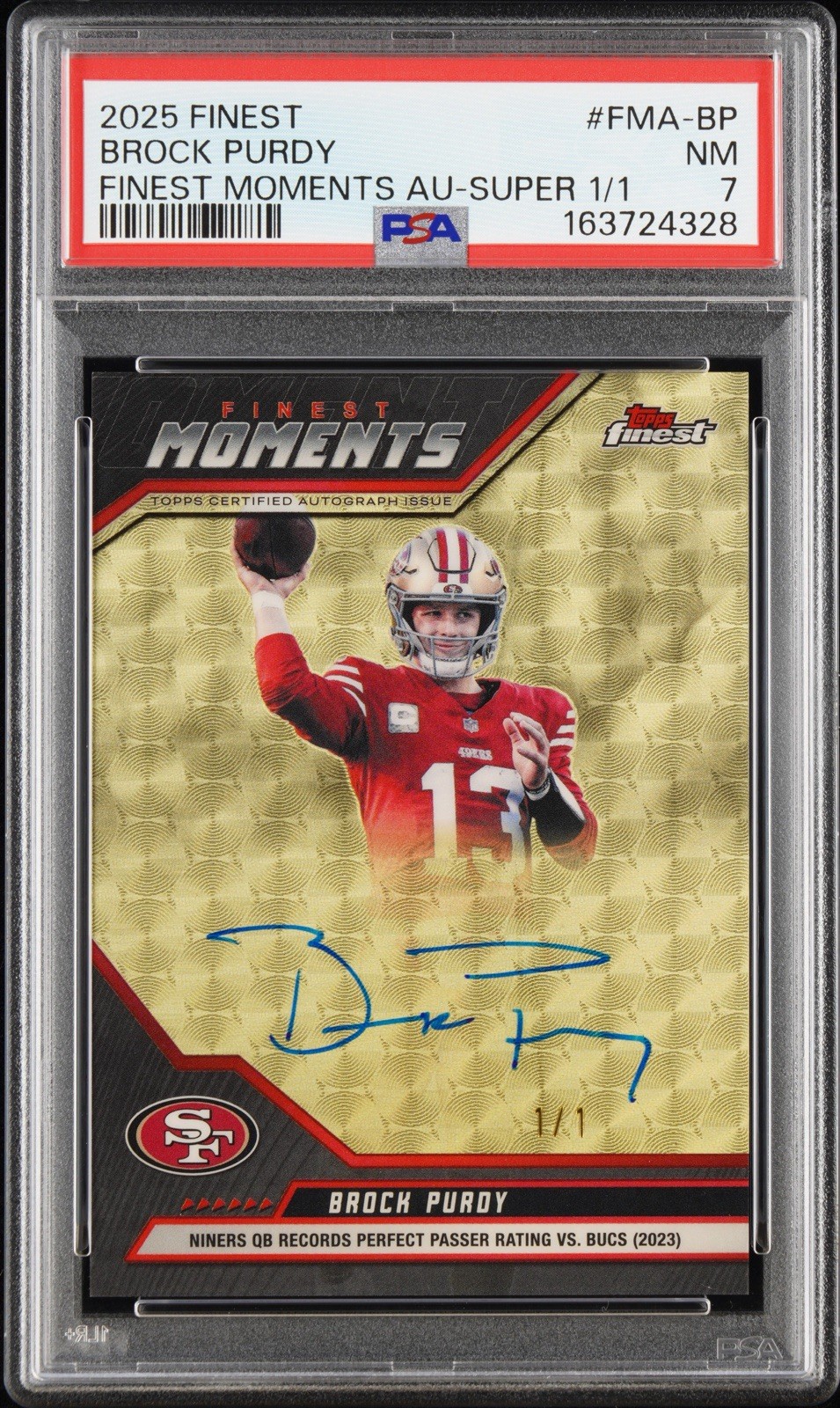 2025 Topps Finest MomentsBrock Purdy Auto 1/1 Superfractor ONLY ONE PSA 7 49ers view 1