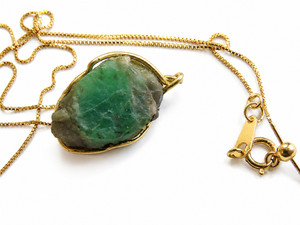 Authentic COLOMBIAN EMERALD RAW 925 SILVER GOLD PLATED HEXAGONAL CRYSTAL PENDANT