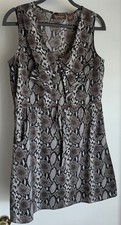 Vintage Speed Control L Sleeveless Collared Cotton Dress Animal Print Grey Brown