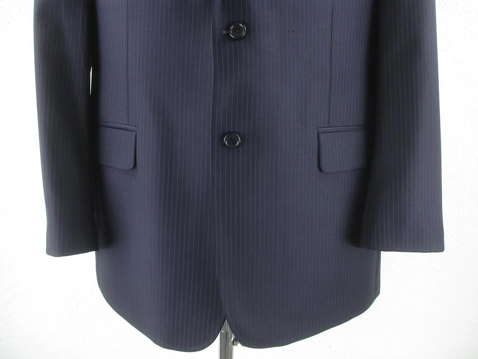 Pantalones de traje para hombre talla 44R Michael Kors azul marino a rayas 100 % lana 2 piezas 34 X 29 Foto 4 de 4