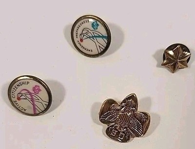 Vtg Lot Of 4 GS Girl Scout Eagle Star Merit Pin Back 1960s Citizen Emergency 