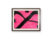 Original Art 14x11  Expressionism Abstract on paperHot pink with Black graffiti