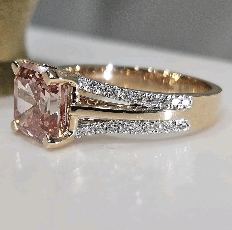 Сертифицированное обработанное красивое розовое кольцо с бриллиантом 3,55 карата с акцентом из серебра 925 пробы - Изображение 2 из 4
