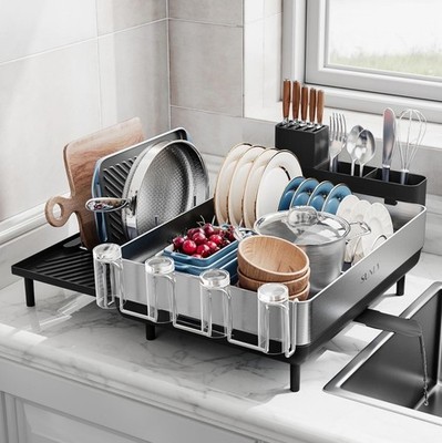 Large Dish Drying Rack, Multifunctional Flip Up Pegs