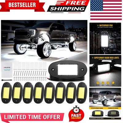8Piece Bright Pure White LED Rock Lights Kit 6500K with Wiring Harness Power Kil