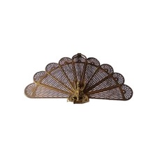 Antique Fabulous Art Deco Double Griffin Brass Peacock Fan Fireplace Screen