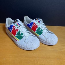 Adidas Superstar Kids Size 3 White Multicolor Shell Toe Sneakers