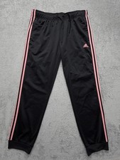 Adidas Pants Womens XL Black Pink 3-Stripes Track Joggers Tapered Tricot IV4169