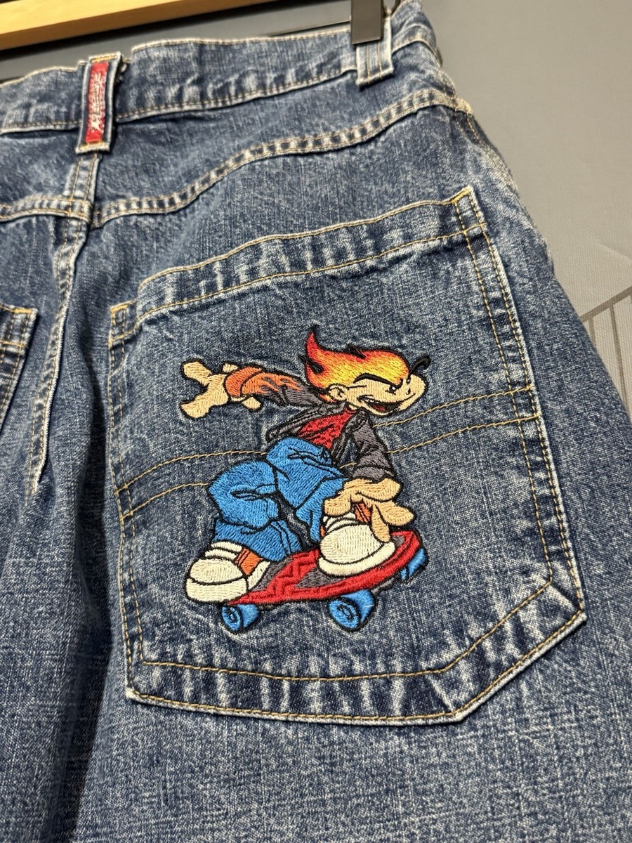 Rare Vintage JNCO Flamehead Baggy Wide Leg Denim Jeans 2000s Y2K