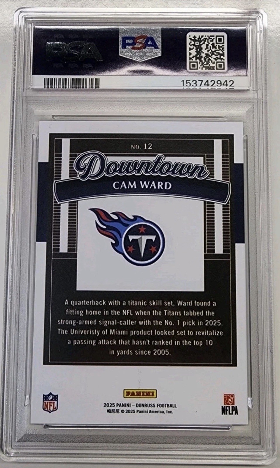 NFL Pack: 2025 Cam Ward Downtown PSA 10 view 2