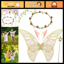 4 Pcs Fairy Butterfly Wings Set for Kids, Princess Floral Crown, Star Wand Ear