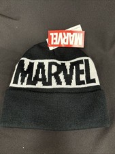 Adult Black  White Marvel Logo Stretch Beanie