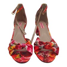 BETSEY JOHNSON SATIN PINKS REDS FLORAL ANKLE STRAP OPEN TOE SANDALS IVEE SZ 9.5