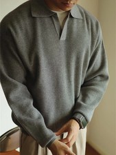 Fall Casual Sweater Mens Knitted Polo Shirts Long Sleeve Turn-down Collar Jumper
